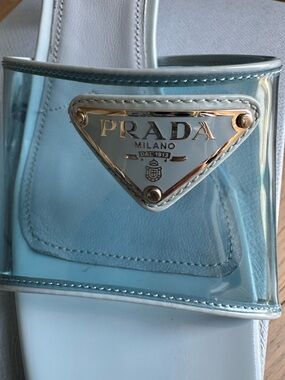 Prada heels in Clear Blue with White Trim and silver Logo